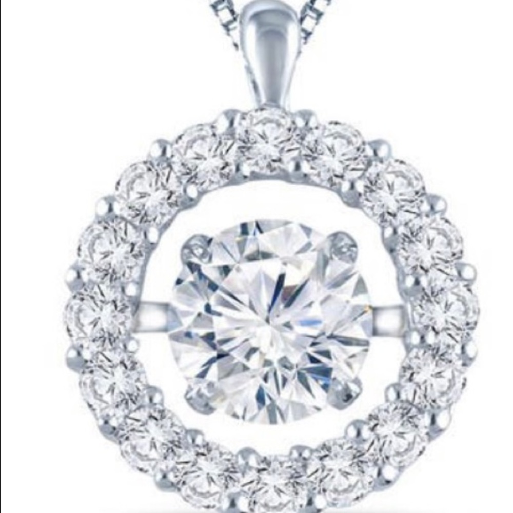 Auriga Dancing center Diamond Stone-14k-White Gold-1ct-TDW-Diamond Necklace 16”